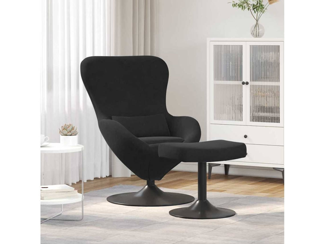 Vidaxl Cadeira Egg Com Puff Preto Veludo