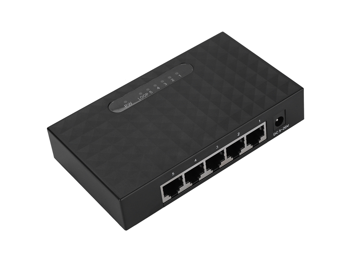 Switch De Rede De 5 Portas Ethernet Gigabit 10/100/1000 Mbps Para Lan Preto