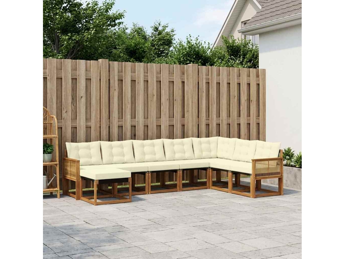 Vidaxl Conjunto De Sofás Para Exterior 8 Unid. Natural E Creme