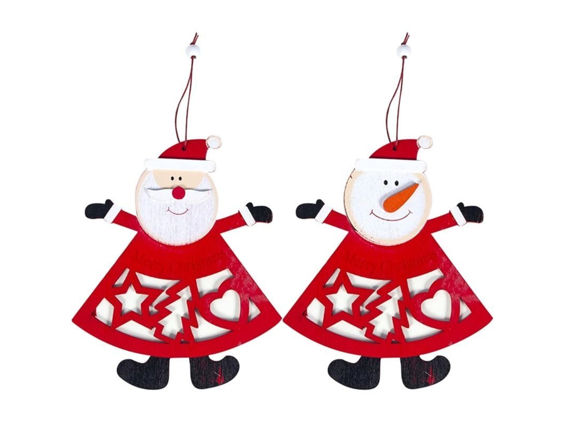 Pendente de Natal de Madeira com Papai Noel e Boneco de Neve | S/MARCA
