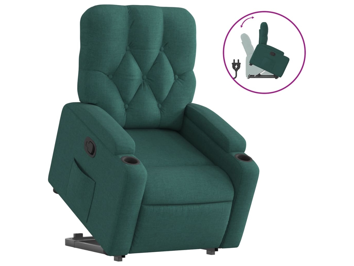 Poltrona reclinável elevatória VIDAXL tecido verde-escuro