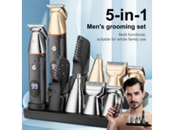 2026 kit de Cortapelos 5 em 1 para Homem: Cortadora de Cabelo, Afeitadora, Trimmer Corporal, Nasal, Lavável, Recarregável Via Usb com Base