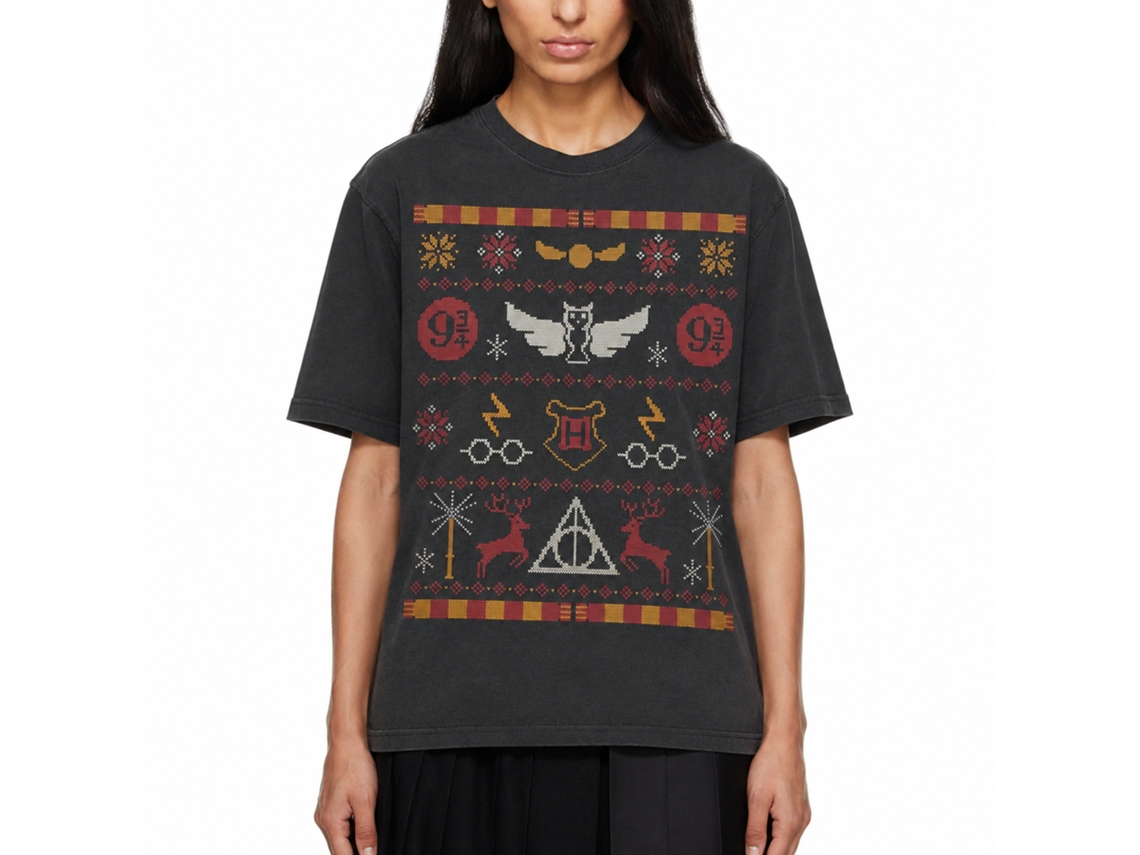Rockinstone Harry Potter Hogwarts Christmas Pattern Black T-shirt Size:xxxl