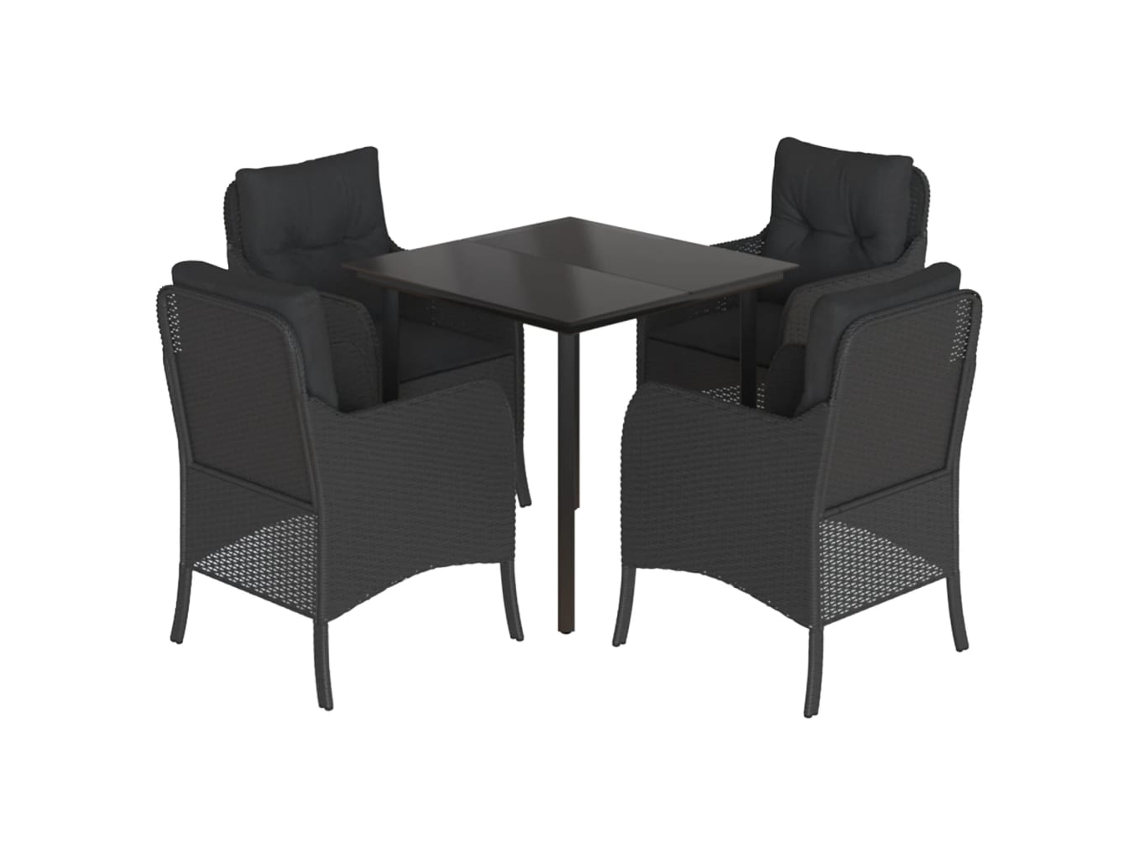 Conjunto de 5 Jantar para Jardim com Almofadões Vime Pe Preto MAISON EXCLUSIVE