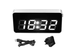 Relógio de mesa digital Baok com espelho iluminado por LED, calendário perpétuo, alarme para casa e escritório, plugue do Reino Unido