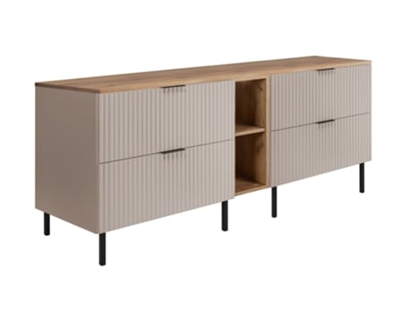 Armário De Banheiro, Caxemira / Carvalho Artesanal Alça Preta, 180 X 77 X 46 Cm 3xe Living