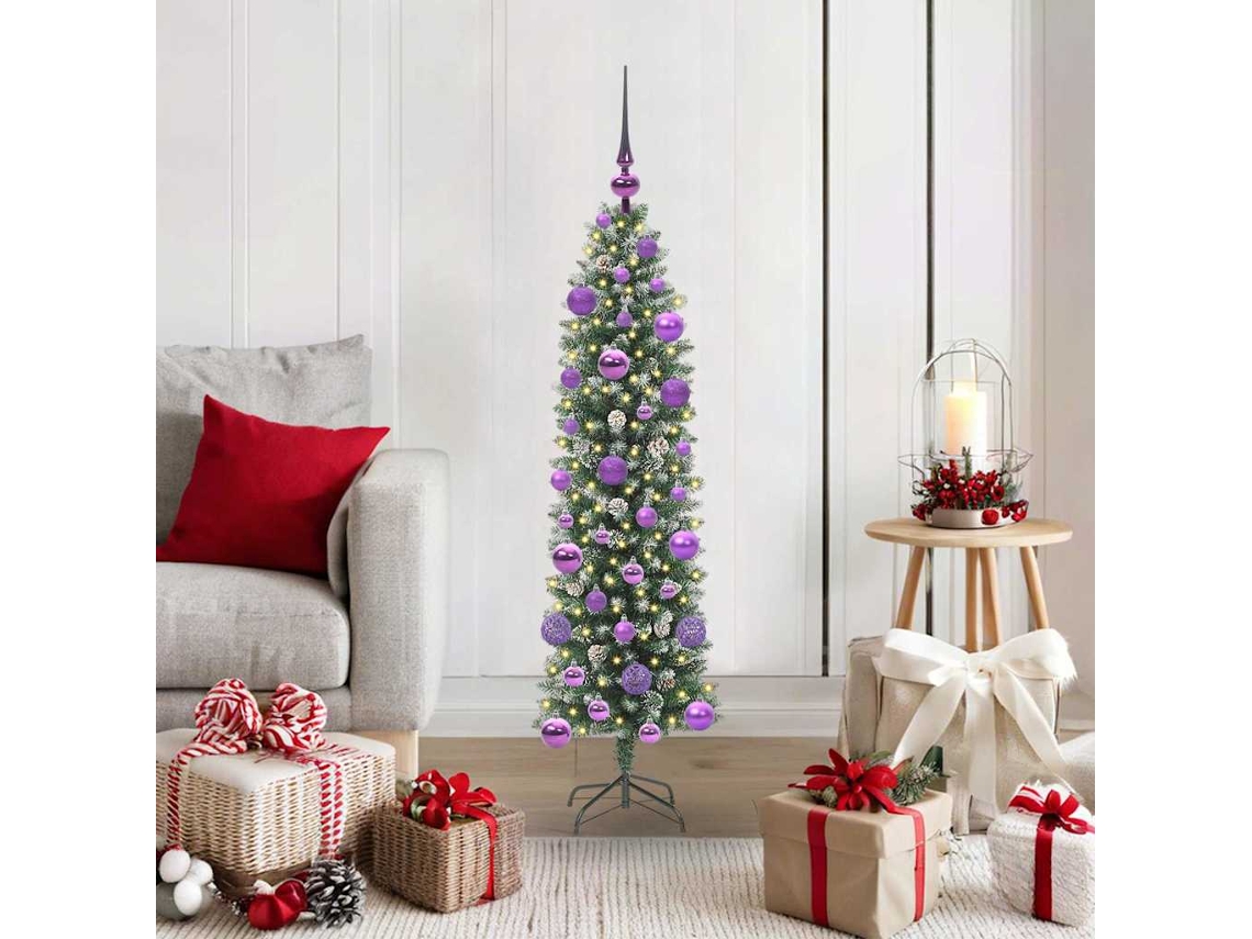 Vidaxl Árvore Slim De Natal Artificial Verde E Branco 120 Cm