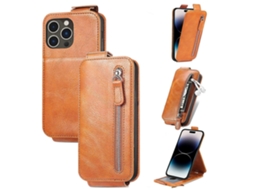 Capa De Couro Com Zíper Tipo Carteira E Flip Vertical Para Iphone 14 Pro, Marrom