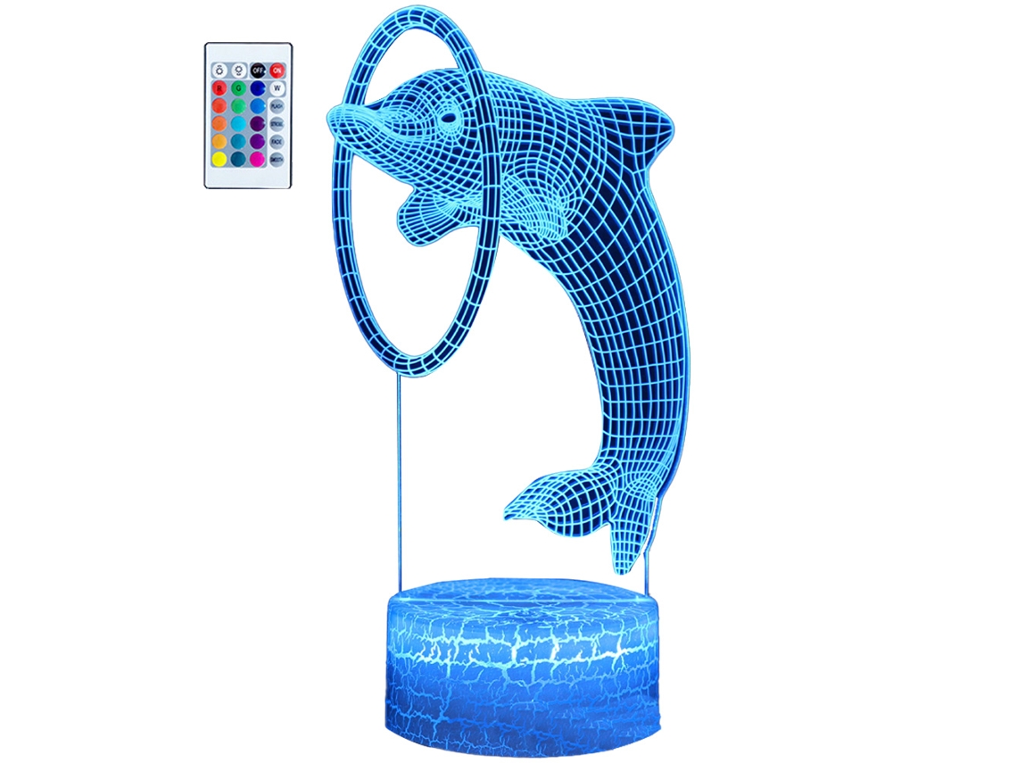 Lâmpada 3D em Forma de Golfinho Led Cores Gradientes Controle Remoto RNEMITERY