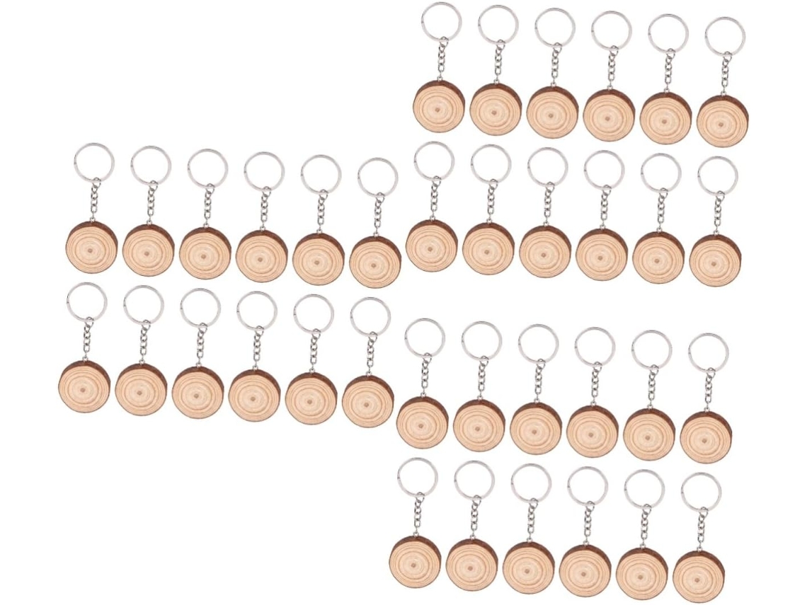 Nuobesty De 36 Chaveiros De Madeira Diy, Anéis Criativos Para Personalizar, Acessórios Decorativos