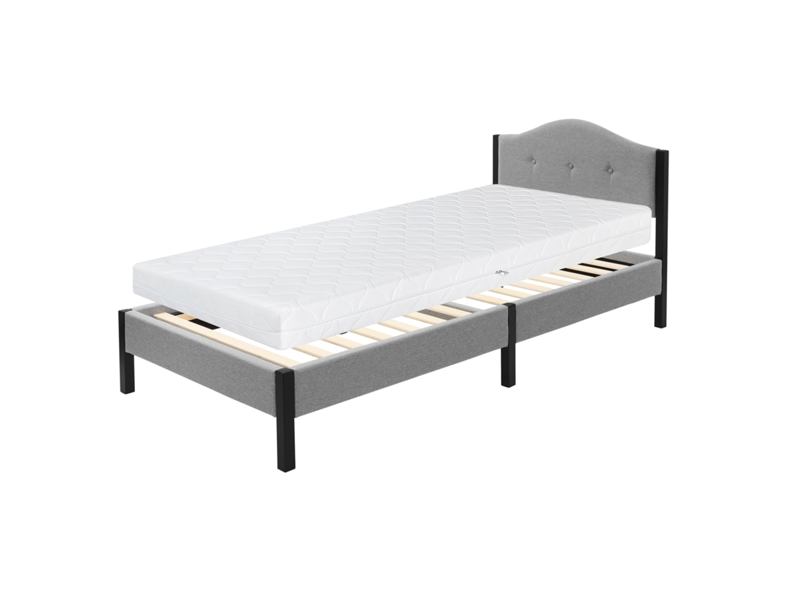 Cama estofada individual ML DESIGN com colchão de 10cm, cabeceira e base (90x200cm) bege