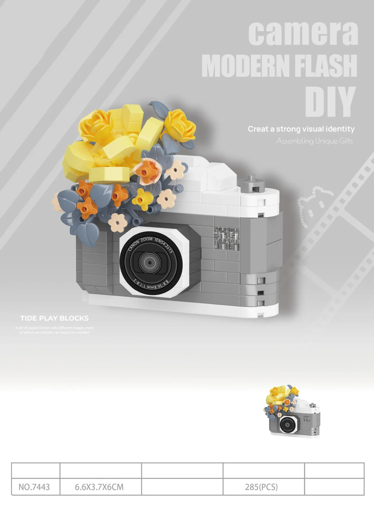 (cinza) Modelo Em Miniatura De Câmera Digital Clássica Em Formato De Flor