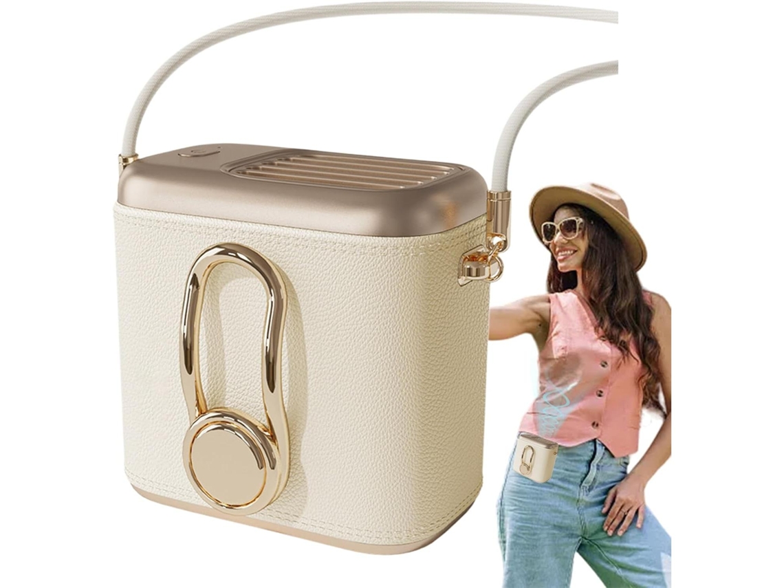 Ventilador de Cinto Recarregável, Clipe, Bolsa, Pulso, Bege MDUG