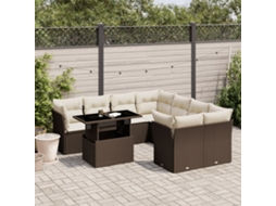 Vidaxl 9 Pcs Conjunto Sofás P/ Jardim C/ Almofadões Vime Pe Castanho