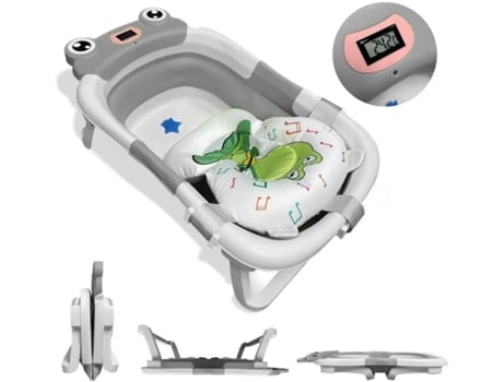 Banheira Portátil Dobrável Cinzenta Para Bebé Com Design Ergonómico, Almofada Antiderrapante E Termómetro Integrado, Modelo Sapo Home X Gym