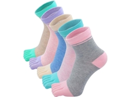 Meias com Dedos Separados, 5 Pares, Femininas, para Ioga AQUAFORGE