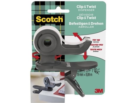 Dispensador de Fita Cola Clip & Twist, Cinzento, com Rolo Fita Magic™, 19 mm x 8,89 m