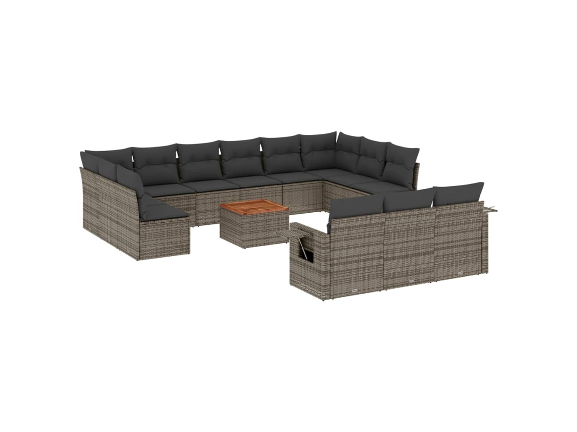 Maison Exclusive - 14 Pcs Conjunto Sofás P/ Jardim C/ Almofadões Vime Pe Cinzento