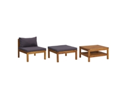 Conjunto 3 lounge de jardim c/ almofadões VIDAXL cinza-escuro acácia