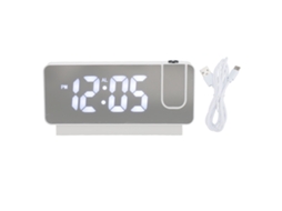 Reloj Despertador Proyección Usb Recargable Luz Blanca Brillo Ajustable Espejo Led Blanco