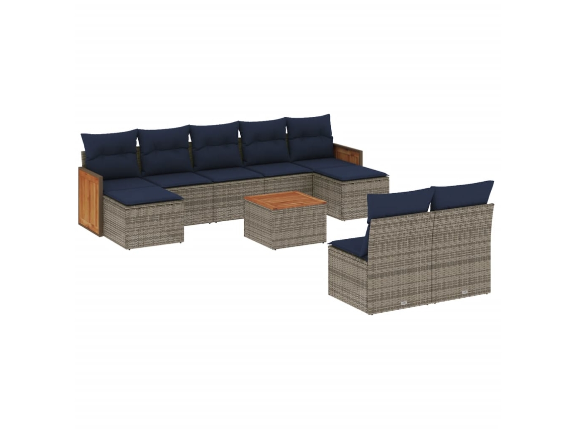 Conjunto de Sofá de Jardim, 10 Peças, Almofadas, Rattan Cinza MAISON EXCLUSIVE