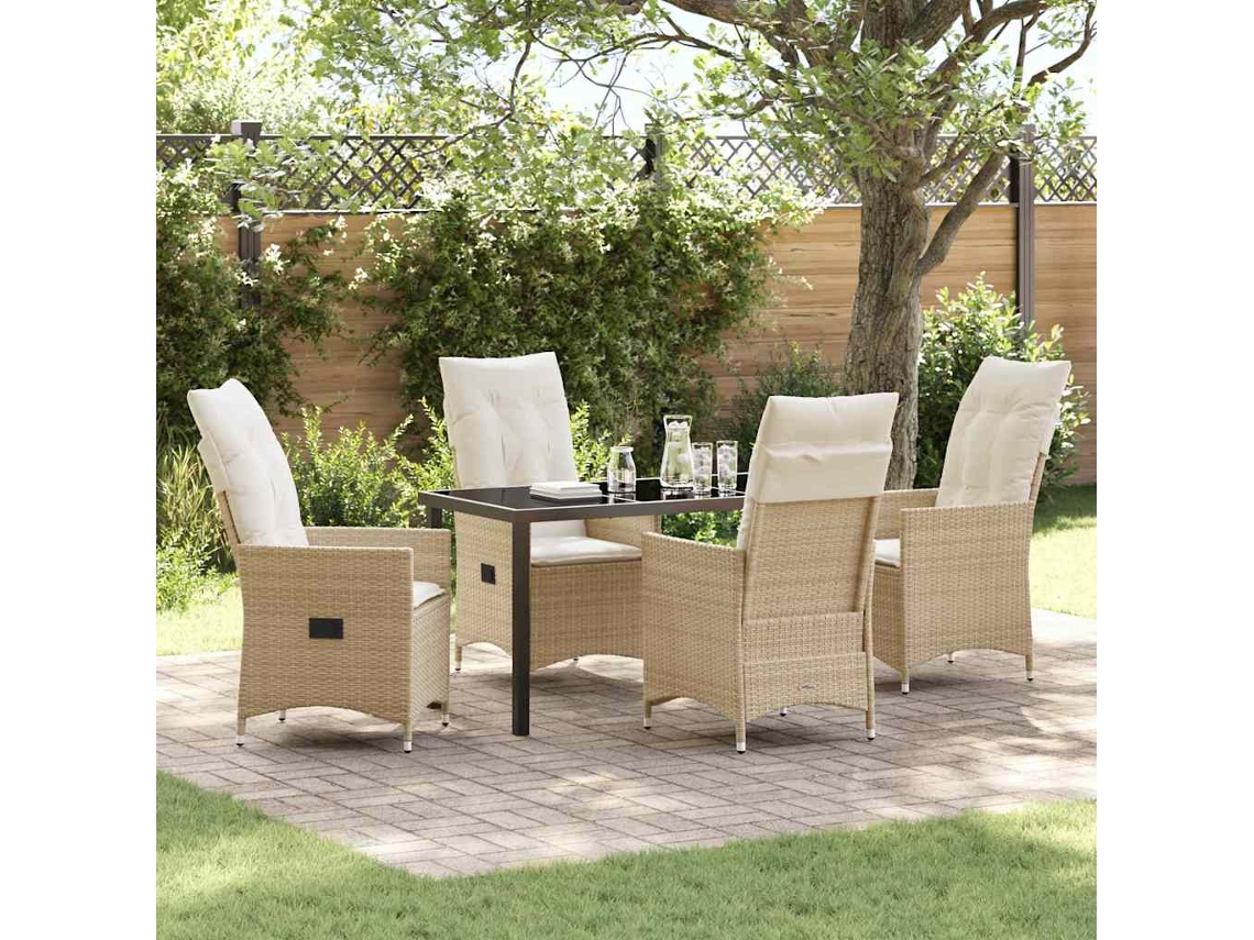 Vidaxl Conjunto de Jantar para Jardim com Almofada 5 Pcs Bege Vime Pe
