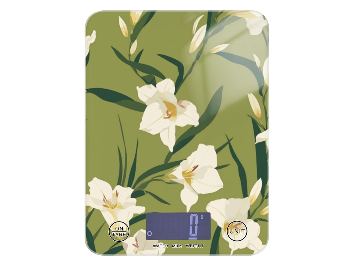 Balança De Cozinha Digital Com Contagem Calorias E Design Floral Verde, Capacidade De 5kg 5g, Design Charmoso Com