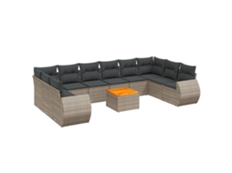 Conjunto de 11 Sofás de Jardim com Almofadões Vime Pe Cinzento MAISON EXCLUSIVE