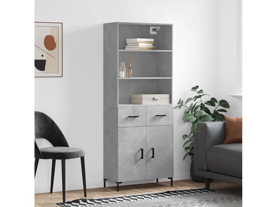 Vidaxl Armário Alto 69,5x34x180 Cm Derivados De Madeira Cinza Cimento