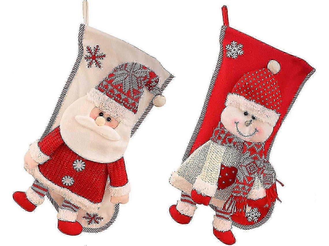 Pacote Com 2 Meias De Natal Vermelhas De 17,7 Polegadas Com Design 3d De Papai Noel E Boneco De Neve. Loja Olysi