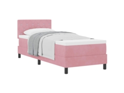 Cama De Solteiro | Camas Para Quarto | Cama Box Com Colchão Com Cabeceira Rosa 80 X 200 Cm Veludo