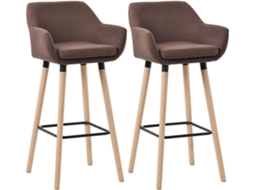 Conjunto de 2 banquetas de bar com design escandinavo, assentos em tecido cor café, pés de madeira e apoios para os pés em metal 10_0004176