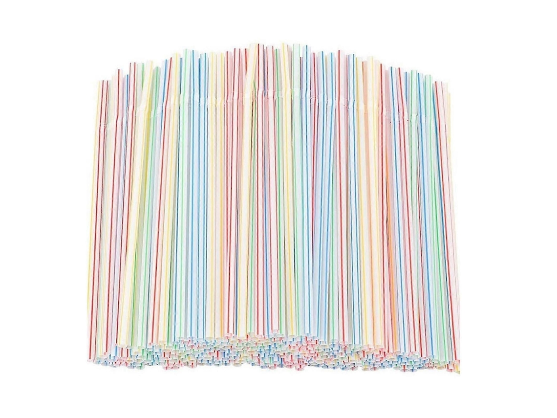 500 Canudos Plásticos Listrados Coloridos, 8 Polegadas, Dobráveis