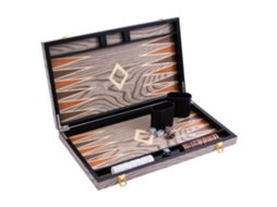 Backgammon Luxe 18 Polegadas Engelhart - Estojo Dobrável Em Madeira Ébano Cinza Verniz - Jogo De Estratégia - Acessórios