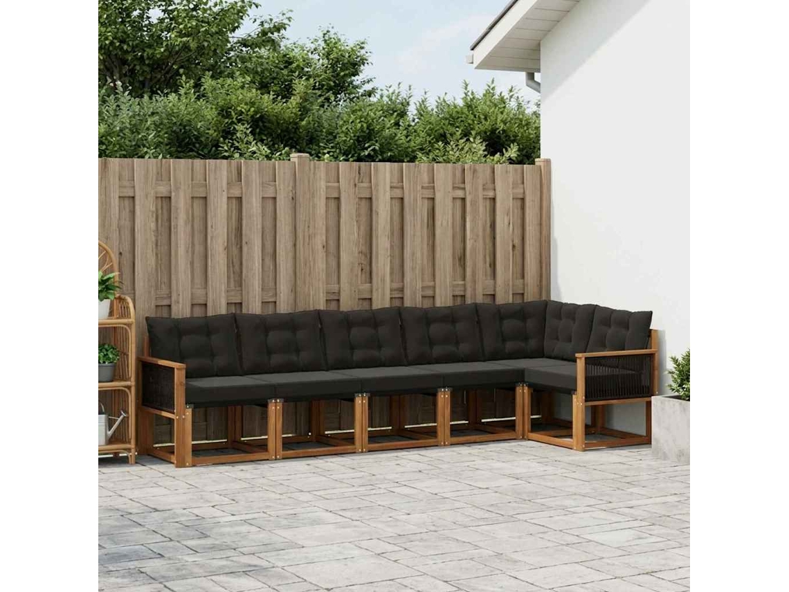 Vidaxl Conjunto De Sofás Para Exterior 6 Pcs Natural E Preto