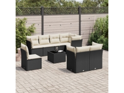 Vidaxl 9 Pcs Conjunto de Sofás P/ Jardim C/ Almofadões Vime Pe Preto