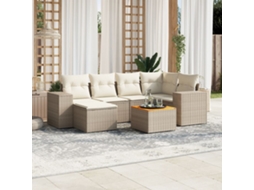 Vidaxl 7 Pcs Conjunto De Sofás P/ Jardim Com Almofadões Vime Pe Bege