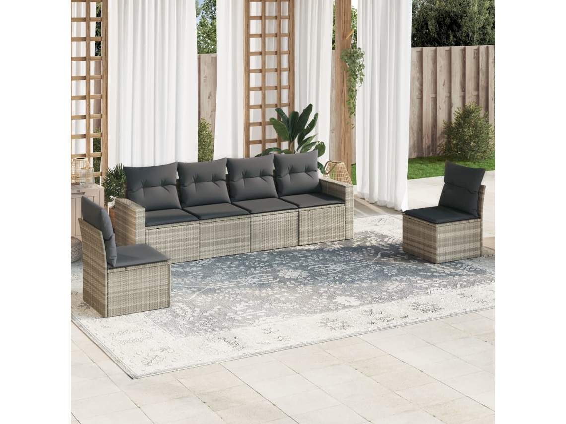 Vidaxl 6 Pcs Conj. Sofás Jardim Com Almofadões Vime Pe Cinzento-claro