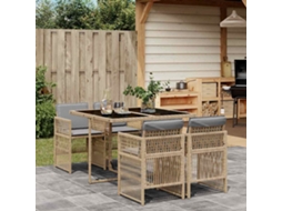 Vidaxl 5pcs Conj. Jantar Jardim C/ Almofadões Vime Pe Bege Misturado