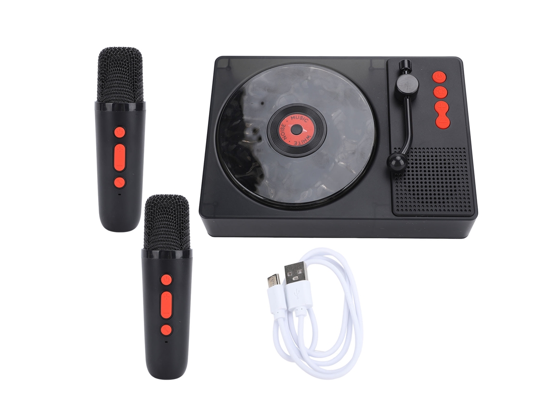 Caixa de som Bluetooth portátil EOOCOO, com dois microfones, retro