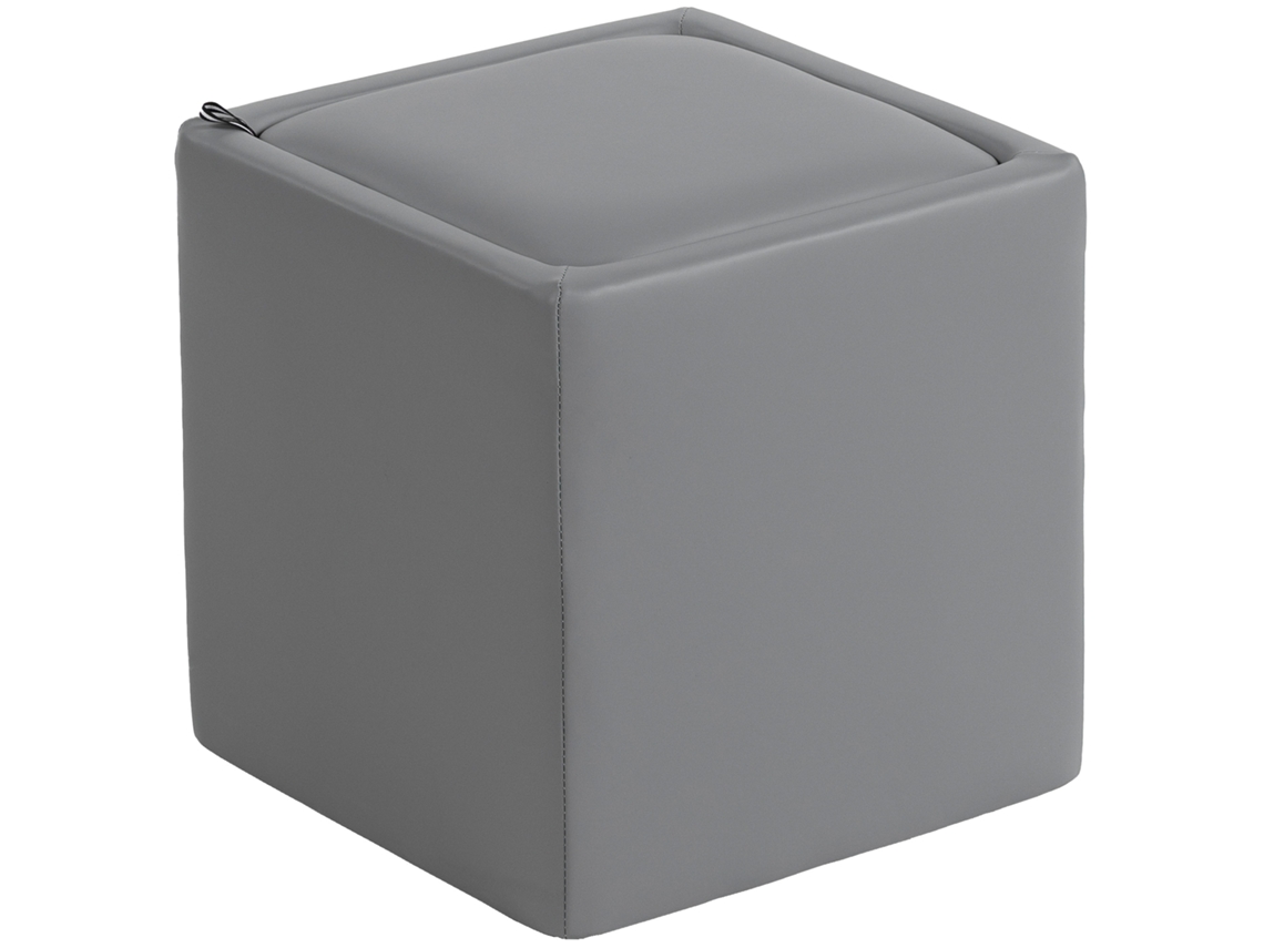 Hocker Com Armazenamento Quadrado Couro Sintético 40x40x40cm Cinza