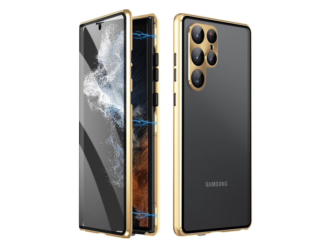 Capa Magnética Para Samsung S24 Ultra (com Película De Privacidade De Vidro Duplo) - Dourada