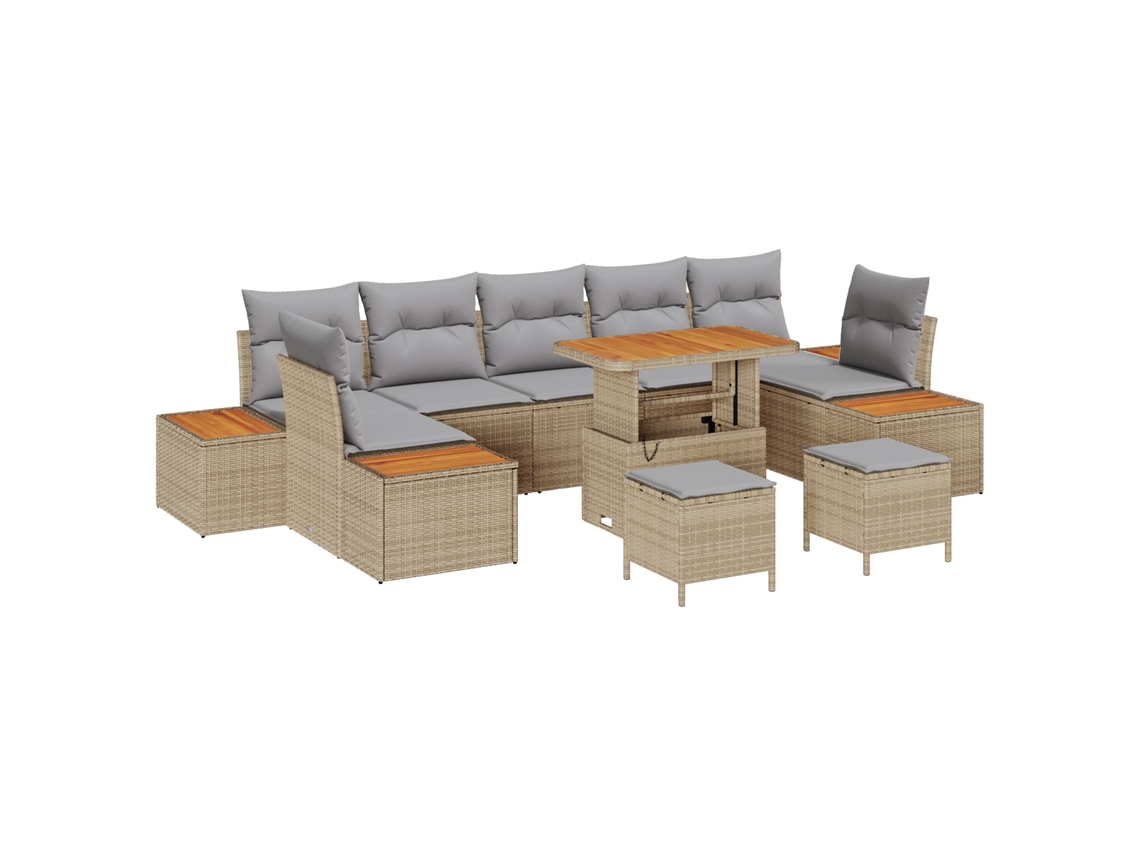 Conjunto 10 Conjunto De Sofá De Jardim Vidaxl Bege Vime Pe (90 X 55 X 71 Cm)