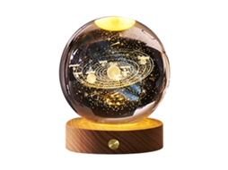 Luz Noturna de Bola de Cristal 3d com Base de Madeira, Recarregável, para Quarto, Casa, Solar System