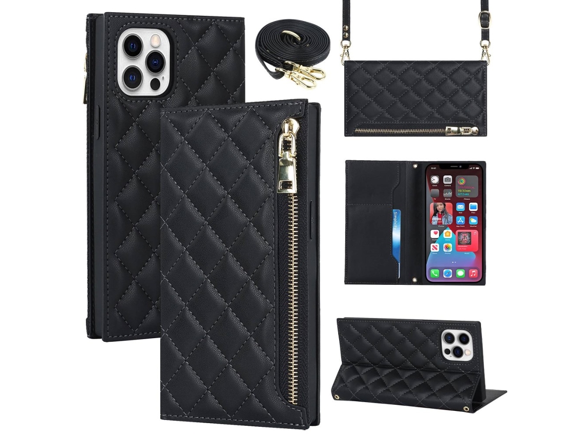 Capa Pega Para Iphone 12 Pro Max Pele Sintética Preto