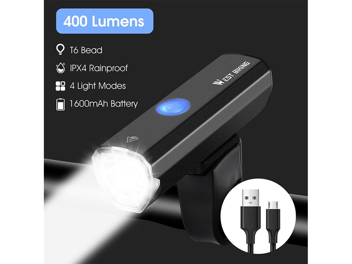 Luz de Bicicleta de Alumínio 400 Lúmenes Usb S/MARCA