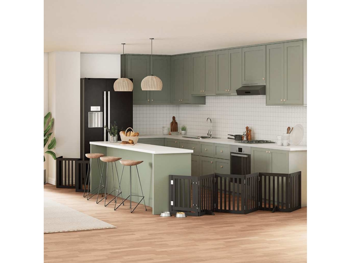 Vidaxl Portão P/ Cães Com Porta Dobrável 15 Painéis 750 Cm Álamo Preto