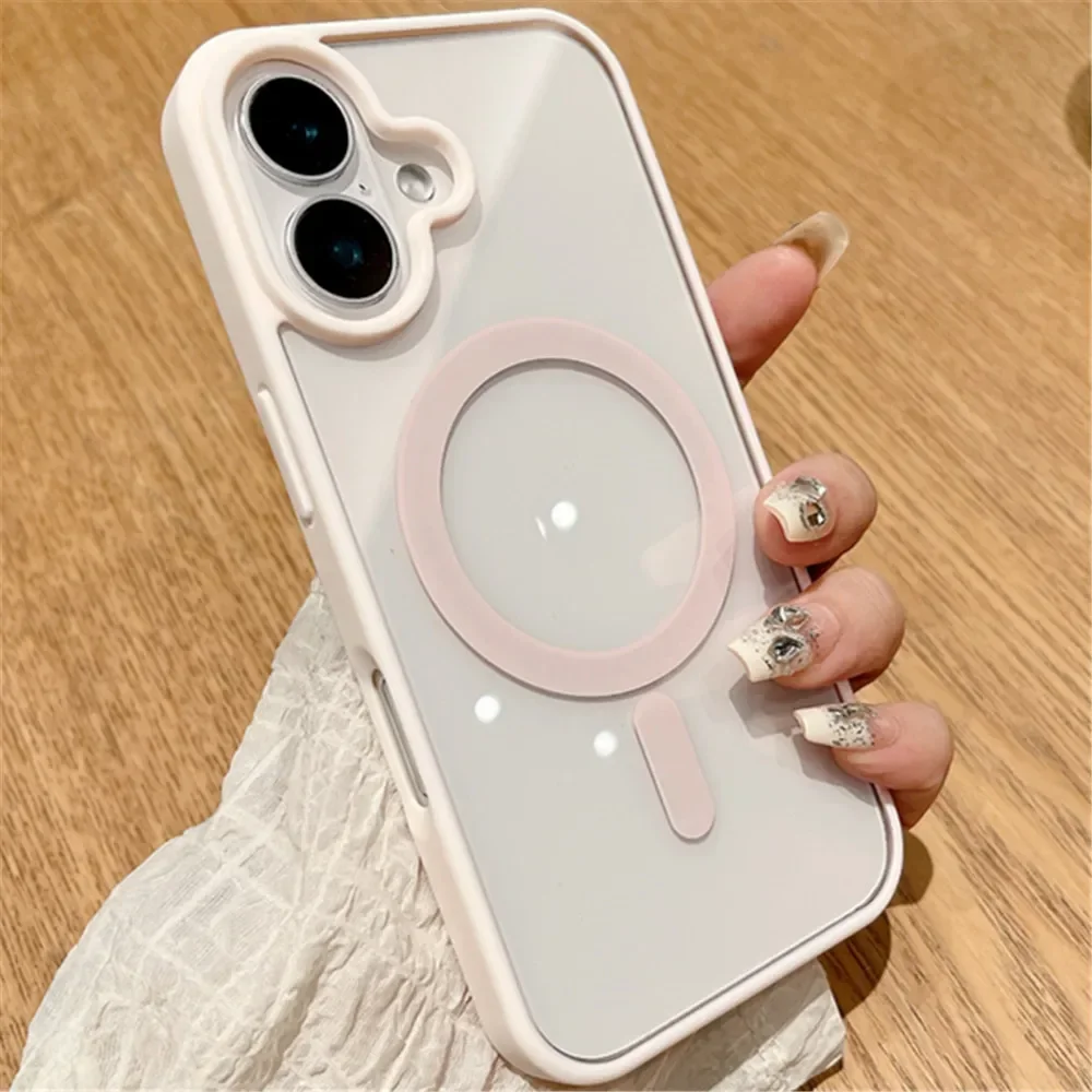 Capa Protetora Transparente Com Carregamento Sem Fio Magnético Para Iphone 15 Plus (rosa).