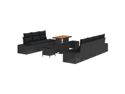 Conjunto 10 Sofá De Jardim Vidaxl Preto Vime Pe (90 X 55 X 71 Cm)