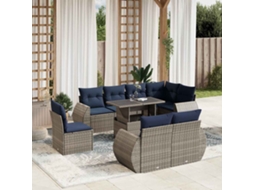 Vidaxl Conjunto De Sofá De Jardim De 9 Peças Com Almofadas Em Rattan Sintético Cinza